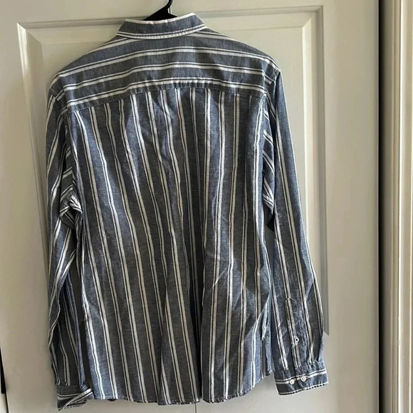 JACK & JONES SLIM FIT cotton linen  men shirt , striped vertically BLUE WHITE - Picture 6 of 10